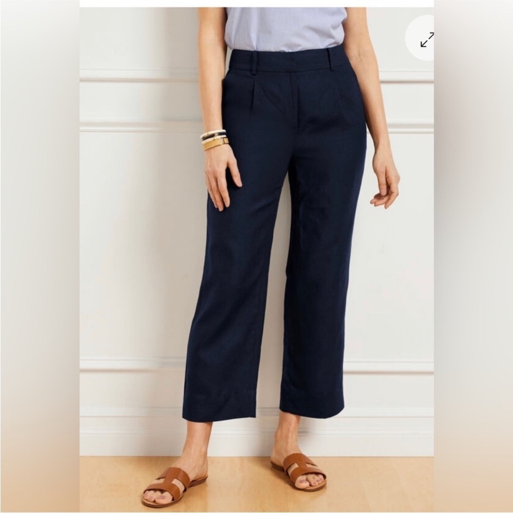 Talbots Bristol Crop Pant in Navy Linen NWT 14P